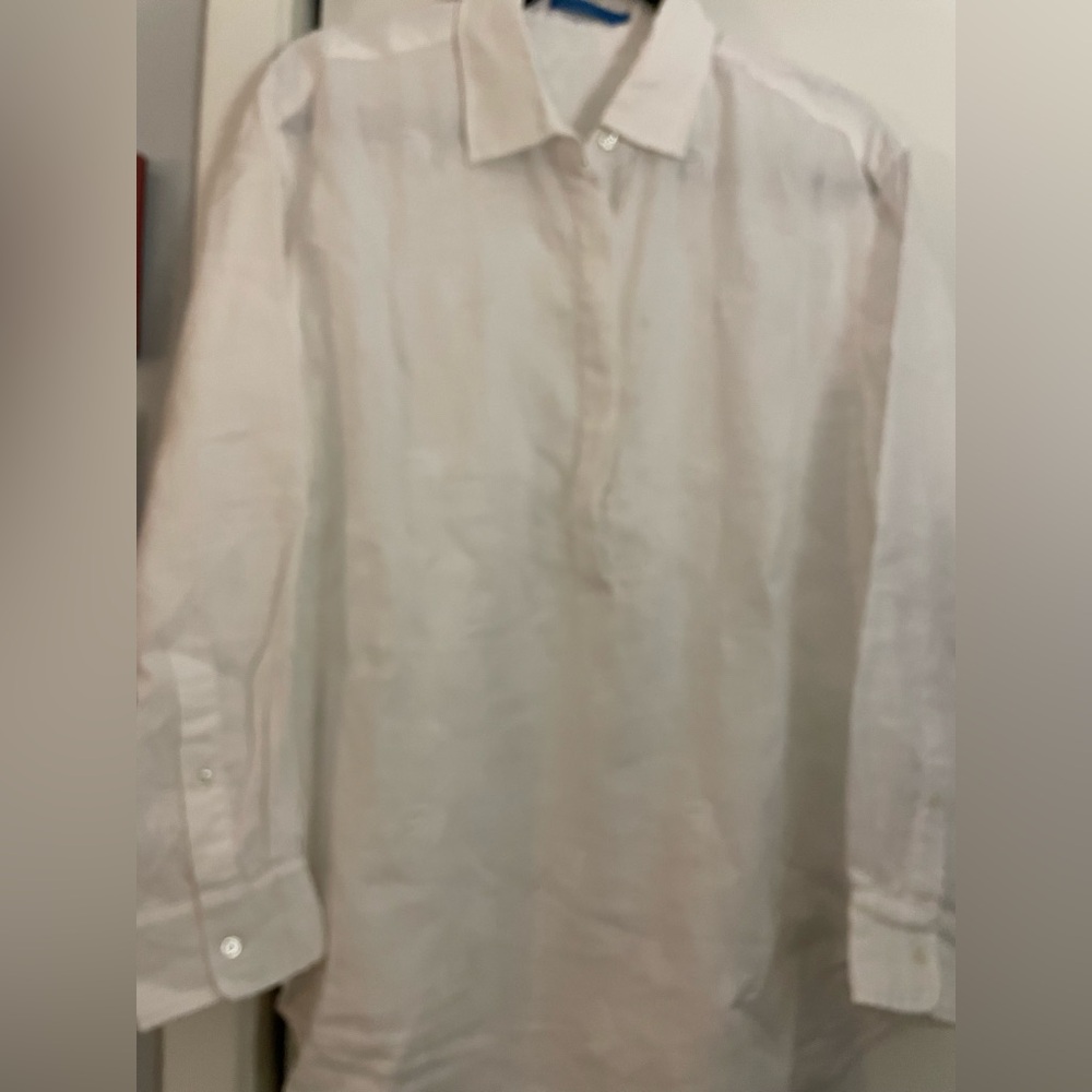 J. McLaughlin white linen tunic top with embroidered detail, Size XL